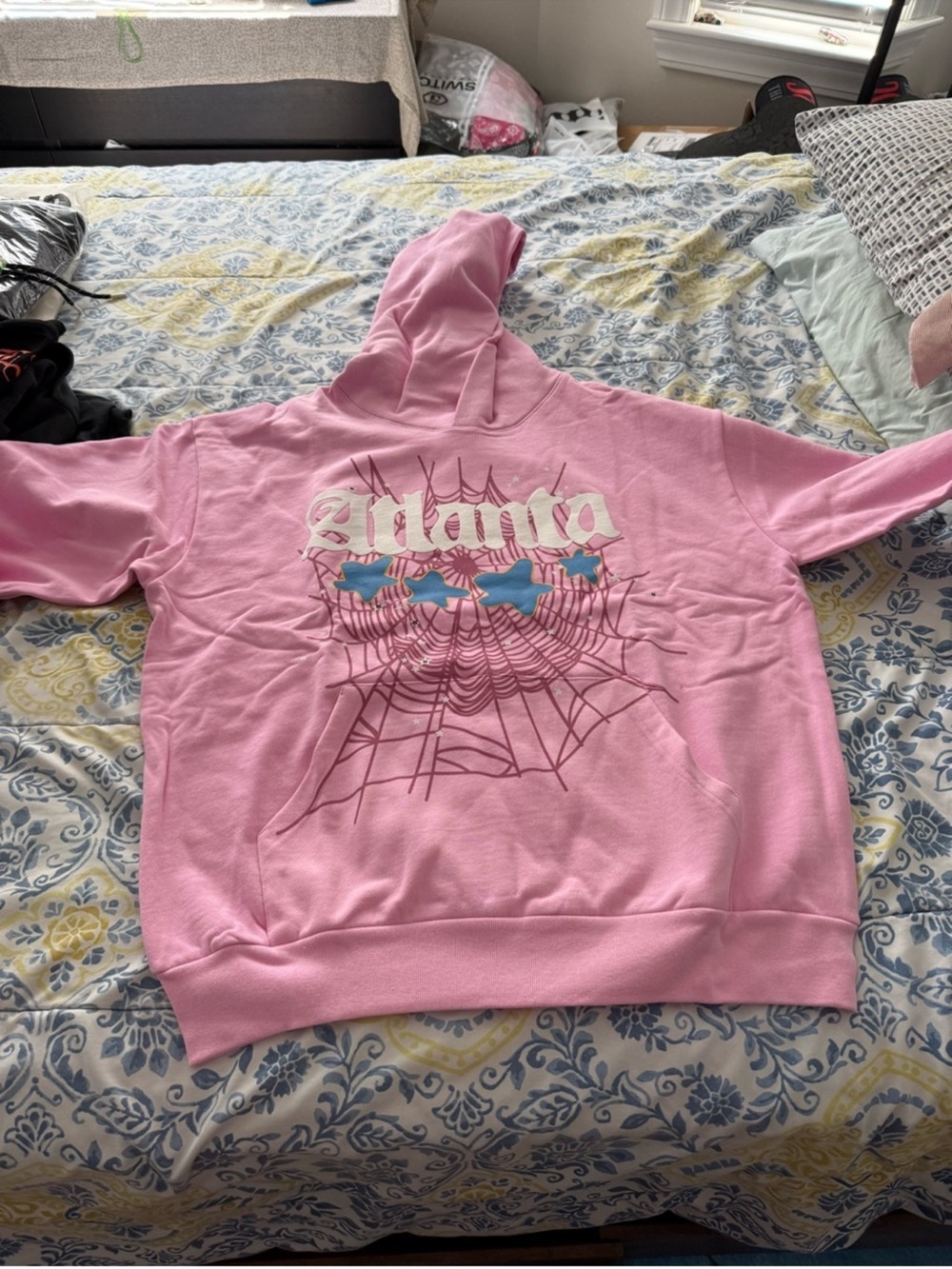 Sp5der Atlanta Mens Pink Fleece Hoodie Sweater with Atlanta Graphic